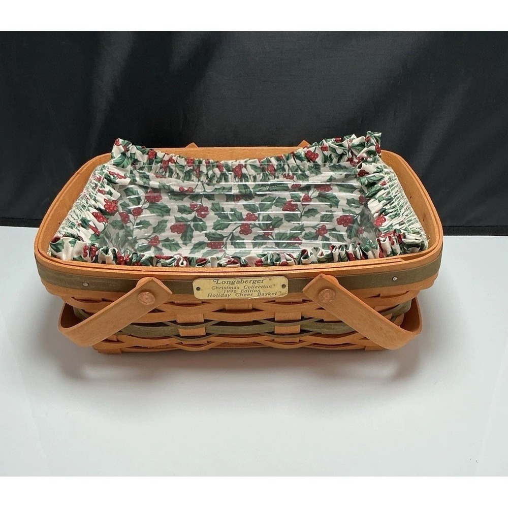 Longaberger 1996 Edition Holiday Cheer Basket Liner & Protector Swing Handles